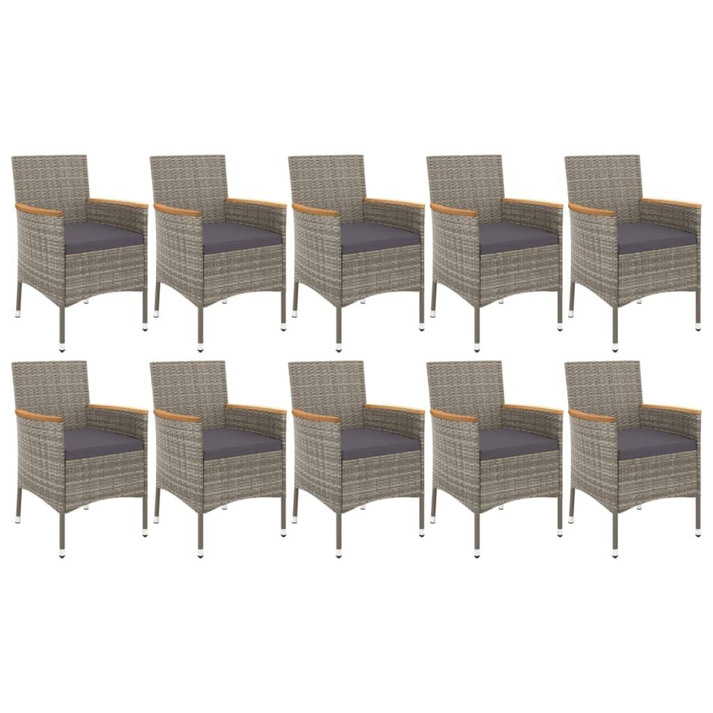 11 Piece Garden Dining Set with Cushions Grey Poly Rattan Price