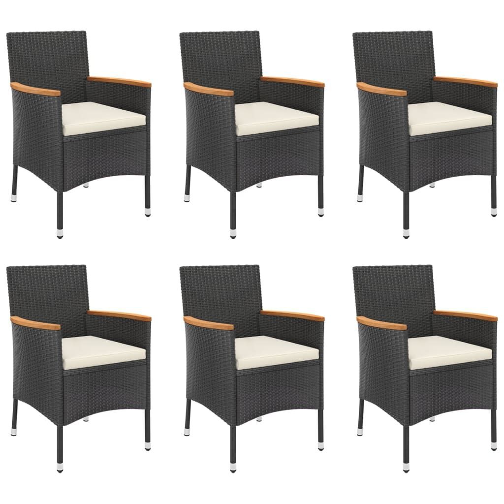 7 Piece Garden Dining Set with Cushions Black Poly Rattan Price
