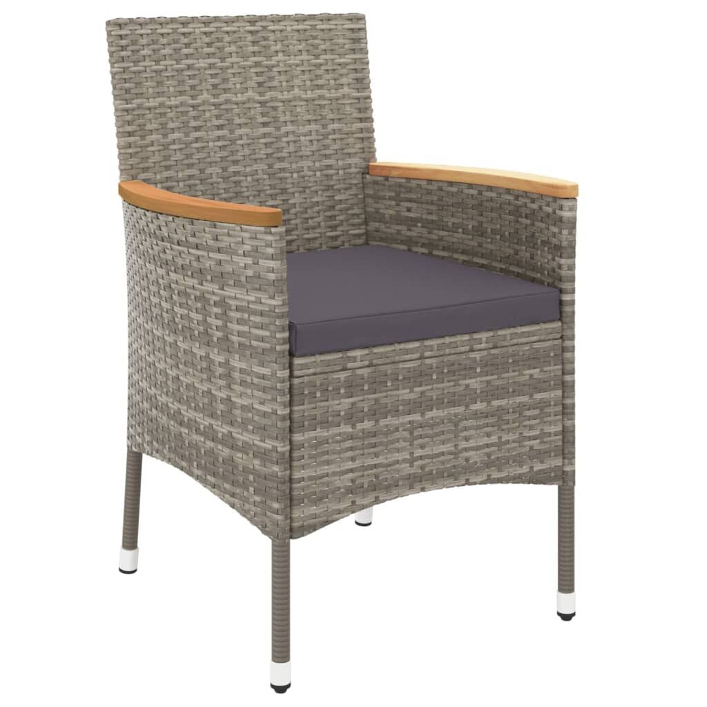 3 Piece Garden Dining Set with Cushions Grey Poly Rattan Price