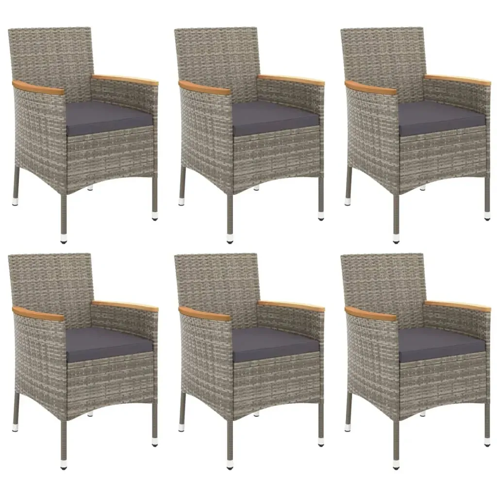 7 Piece Garden Dining Set with Cushions Grey Poly Rattan Price