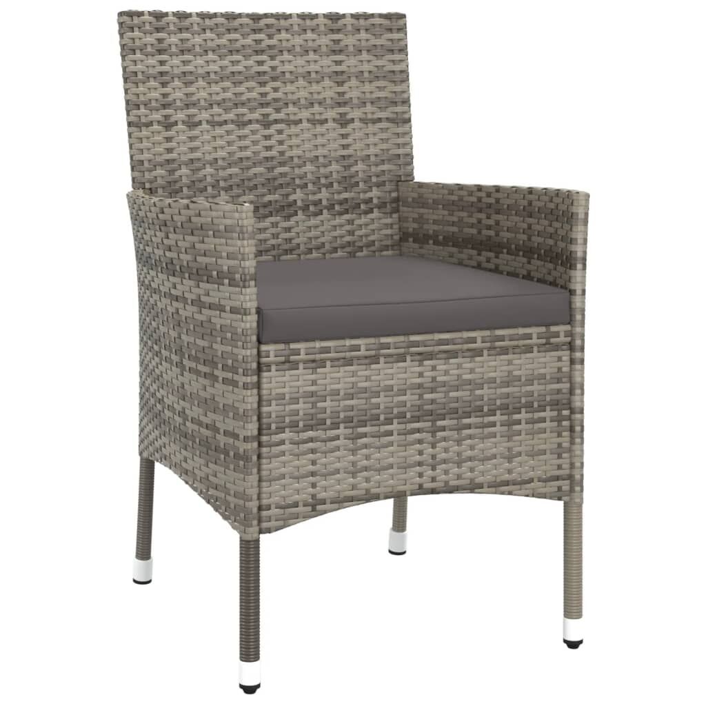 3 Piece Garden Bistro Set with Cushions Grey Poly Rattan Price