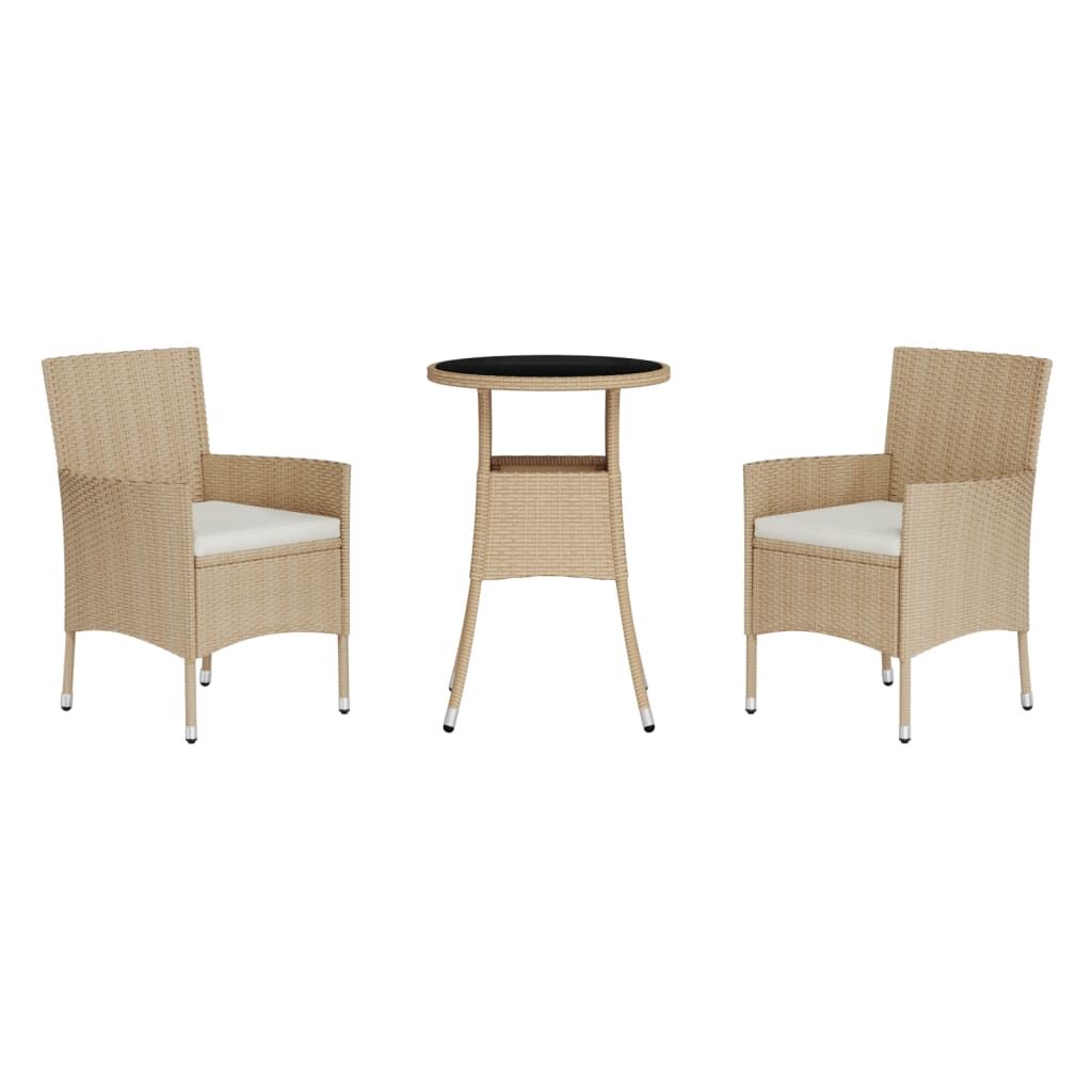 3 Piece Garden Bistro Set with Cushions Beige Poly Rattan Price