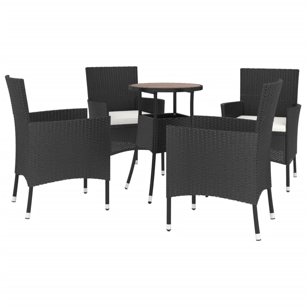 5 Piece Garden Bistro Set with Cushions Black Poly Rattan Price