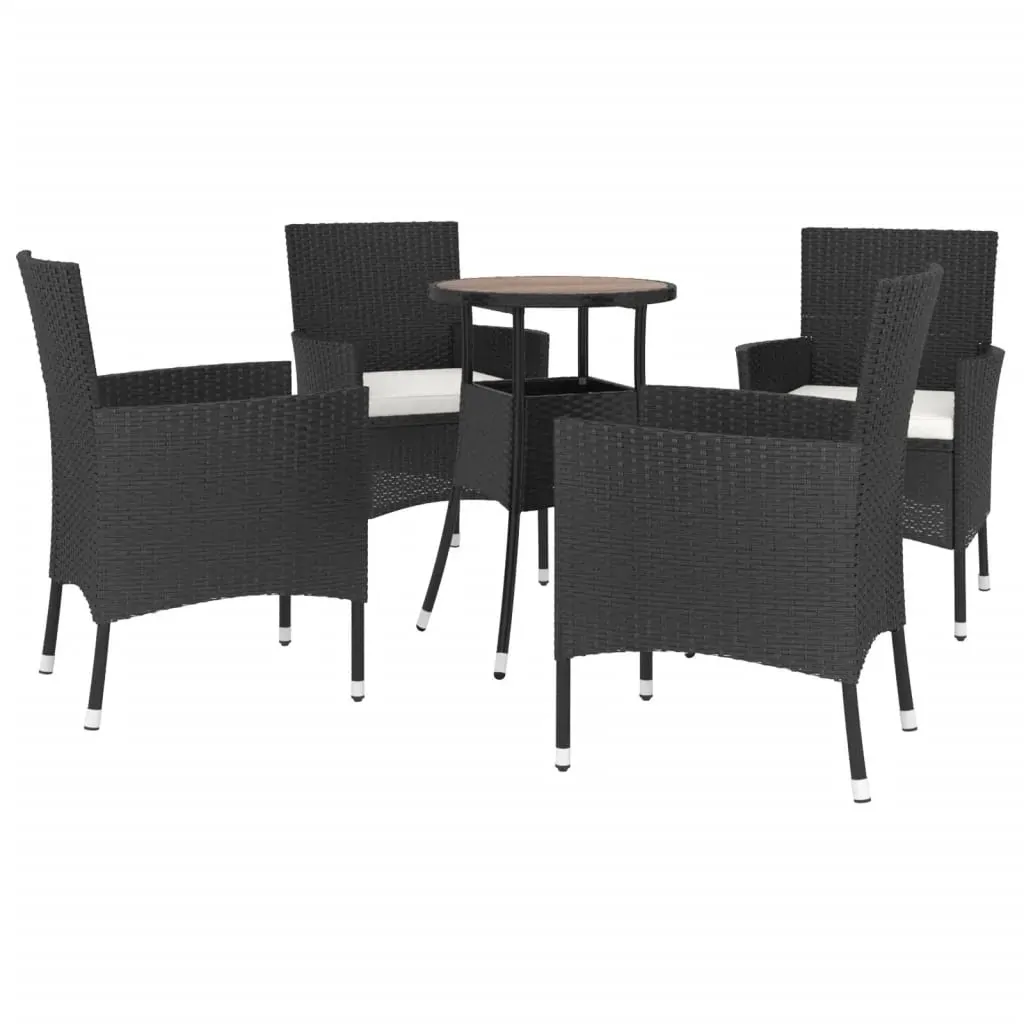 5 Piece Garden Bistro Set with Cushions Black Poly Rattan Price