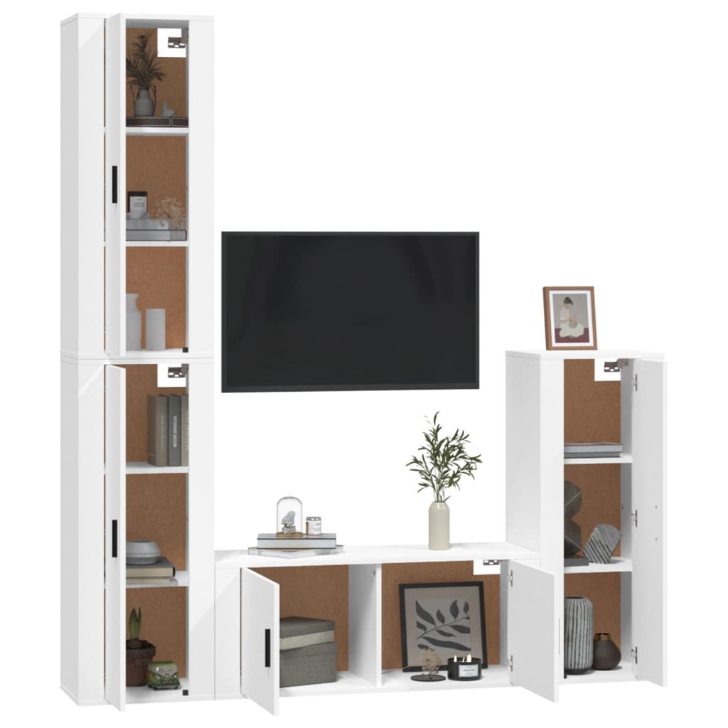 4 Piece TV Cabinet Set White Engineered Wood Price