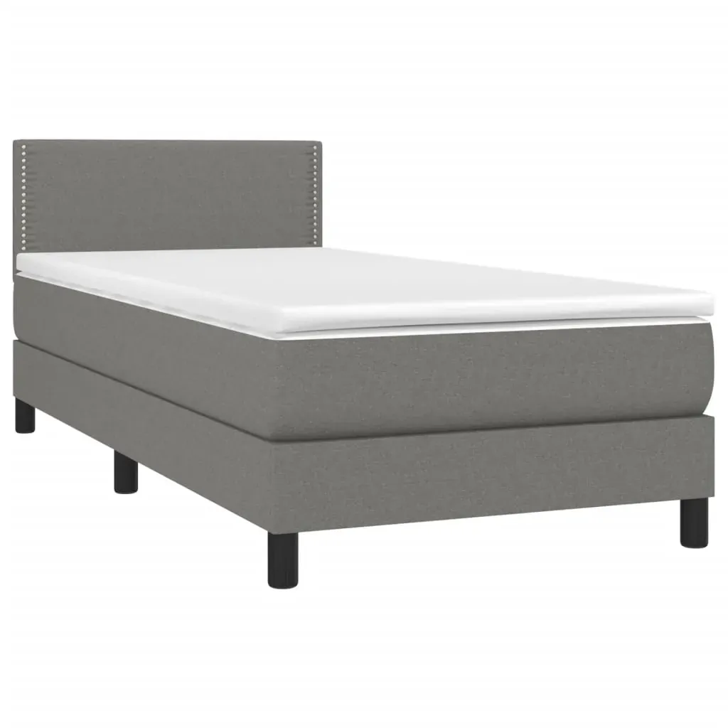 Box Spring Bed with Mattress Dark Grey 100x200 cm Fabric Price