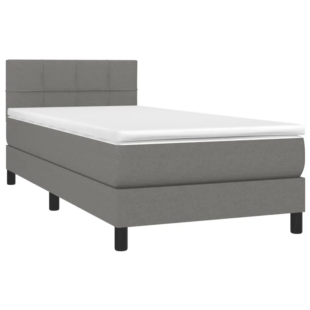 Box Spring Bed with Mattress Dark Grey 100x200 cm Fabric Price