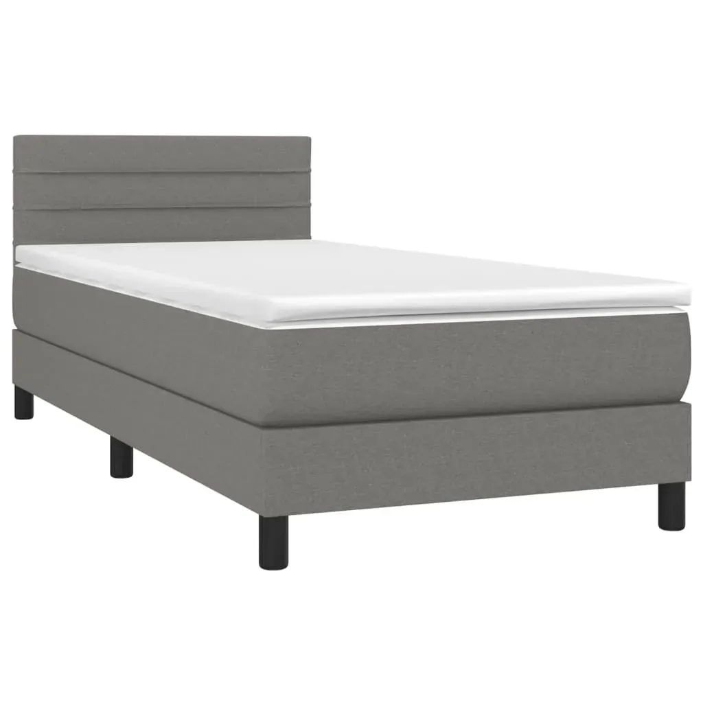 Box Spring Bed with Mattress Dark Grey 100x200 cm Fabric Price