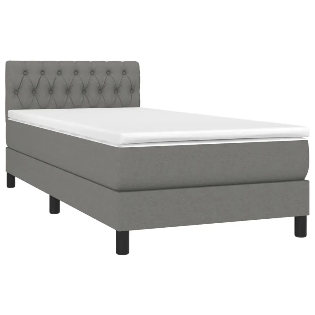 Box Spring Bed with Mattress Dark Grey 100x200 cm Fabric Price