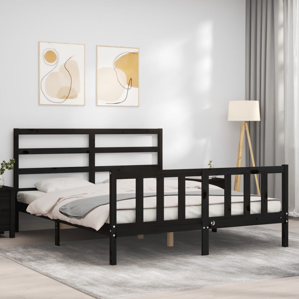 Bed Frame without Mattress Black 150x200 cm Solid Wood Pine Price