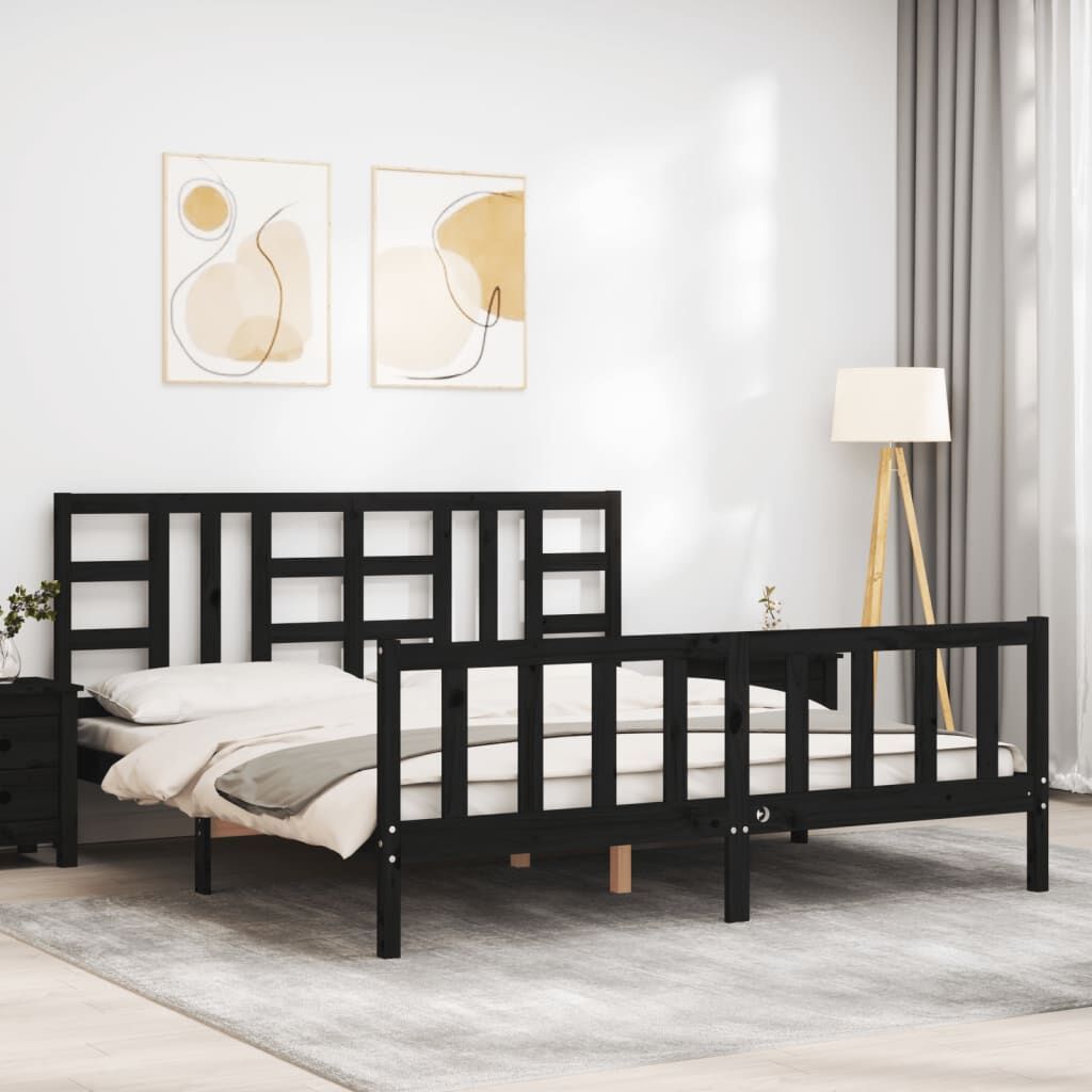 Bed Frame without Mattress Black 183x203 cm King Solid Wood Pine Price