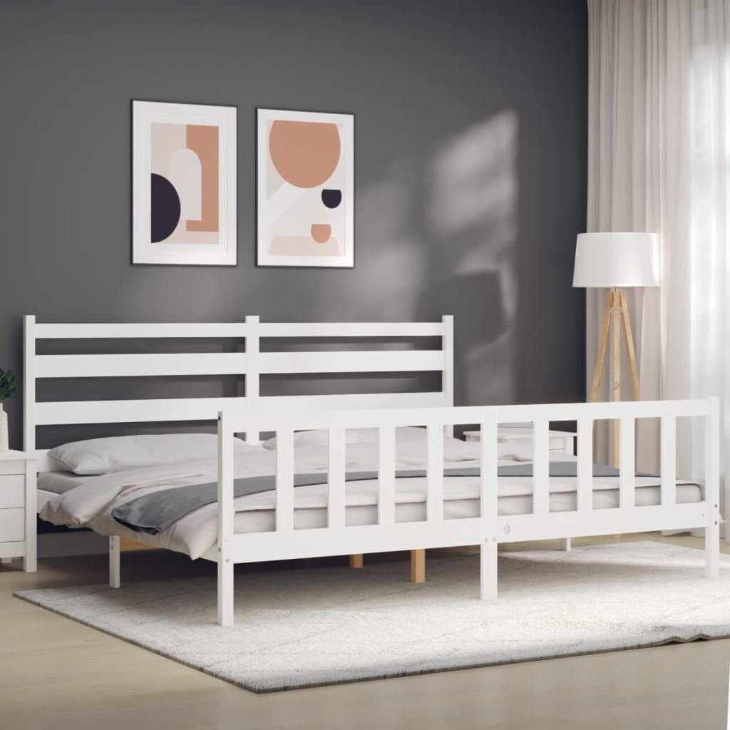 Bed Frame without Mattress White 183x203 cm King Solid Wood Pine Price