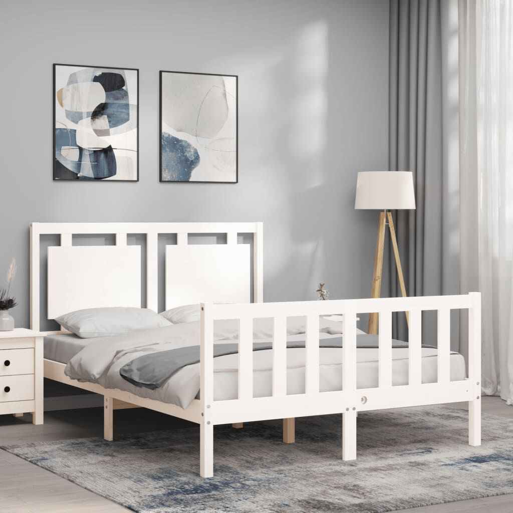 Bed Frame without Mattress White 135x190 cm Solid Wood Pine Price
