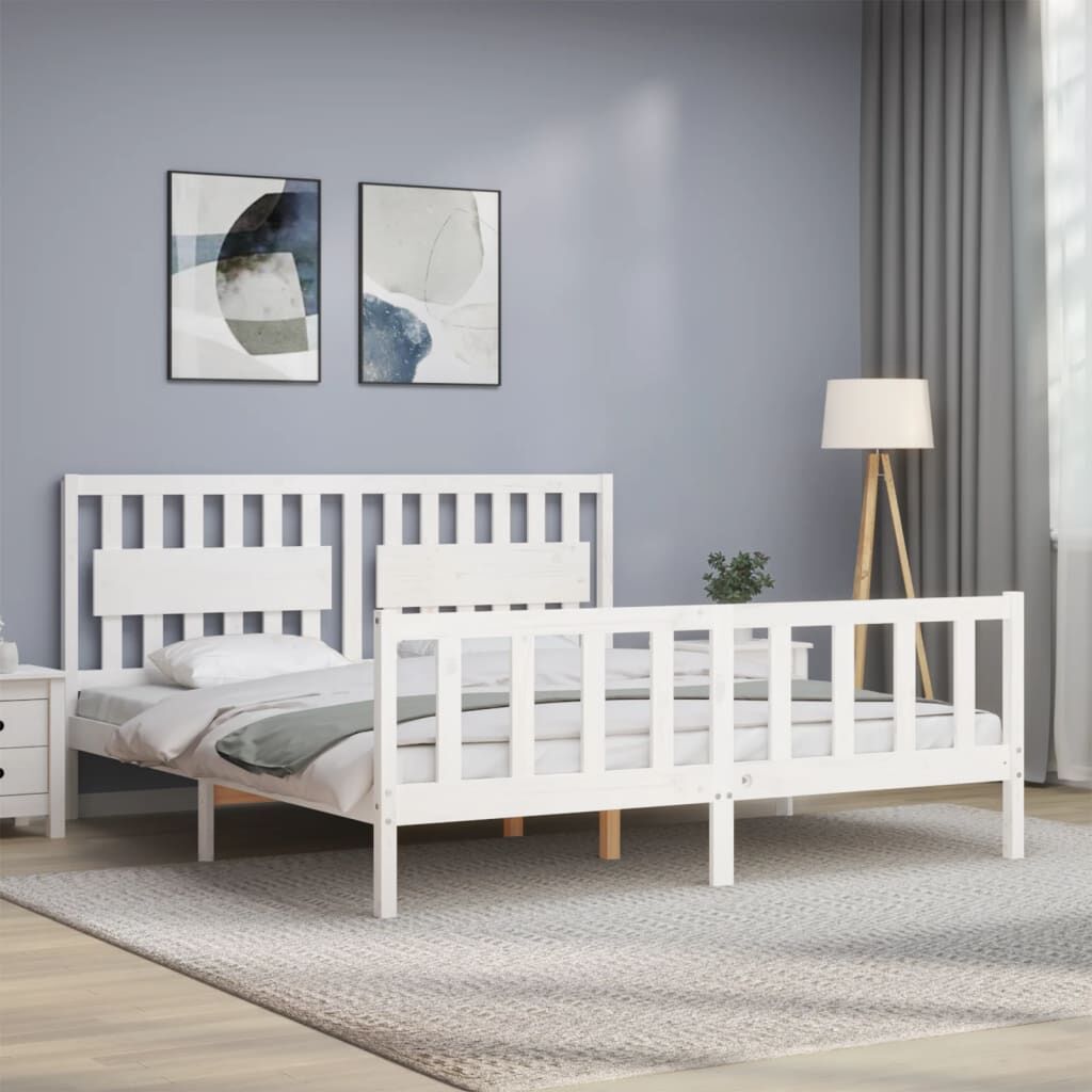 Bed Frame without Mattress White 183x203 cm King Solid Wood Pine Price