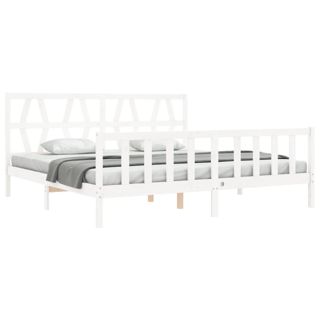 Bed Frame without Mattress White 183x203 cm King Solid Wood Pine Price