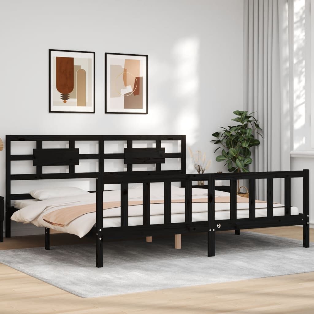 Bed Frame without Mattress Black 183x203 cm King Solid Wood Pine Price
