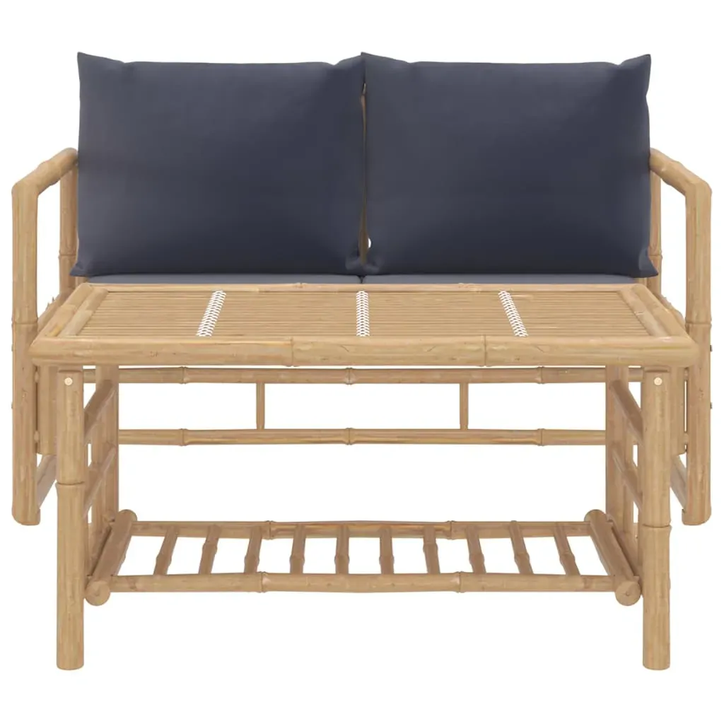 2 Piece Garden Lounge Set with Dark Grey Cushions Bamboo Price