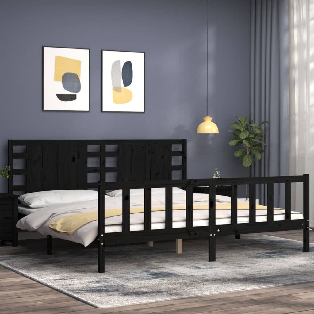 Bed Frame without Mattress Black 183x203 cm King Solid Wood Pine Price