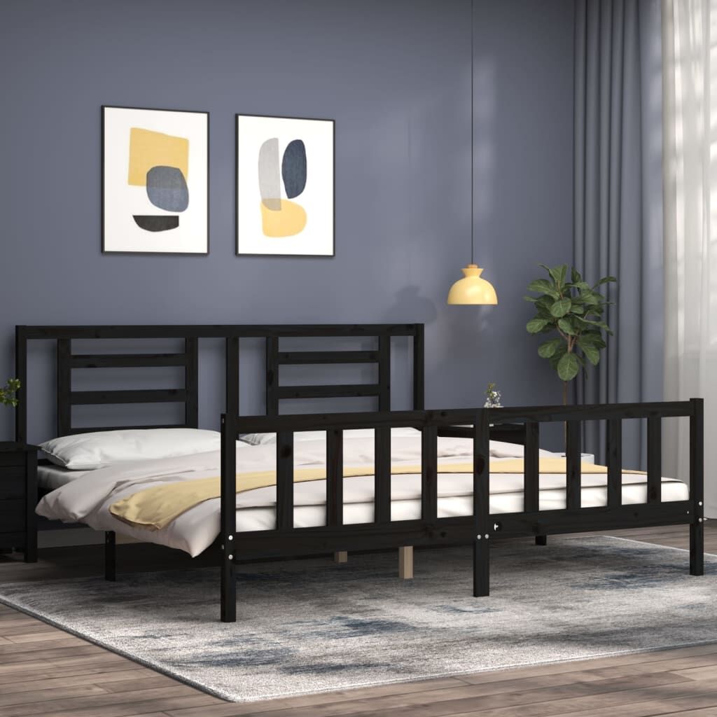 Bed Frame without Mattress Black 183x203 cm King Solid Wood Pine Price