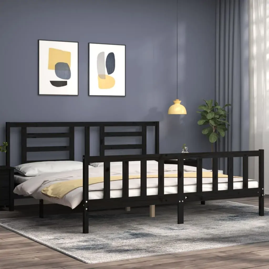 Bed Frame without Mattress Black 183x203 cm King Solid Wood Pine Price