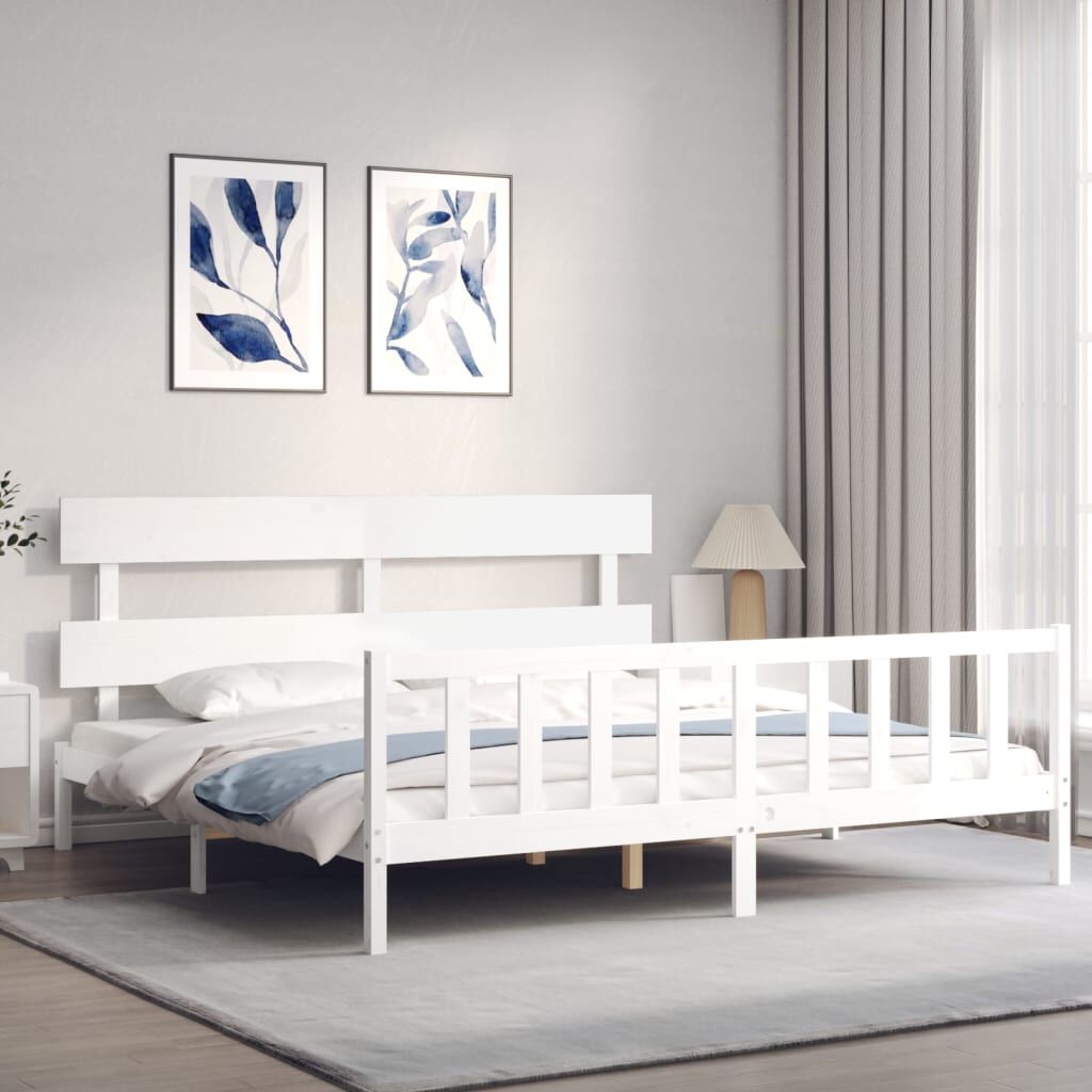 Bed Frame without Mattress White 183x203 cm King Solid Wood Pine Price