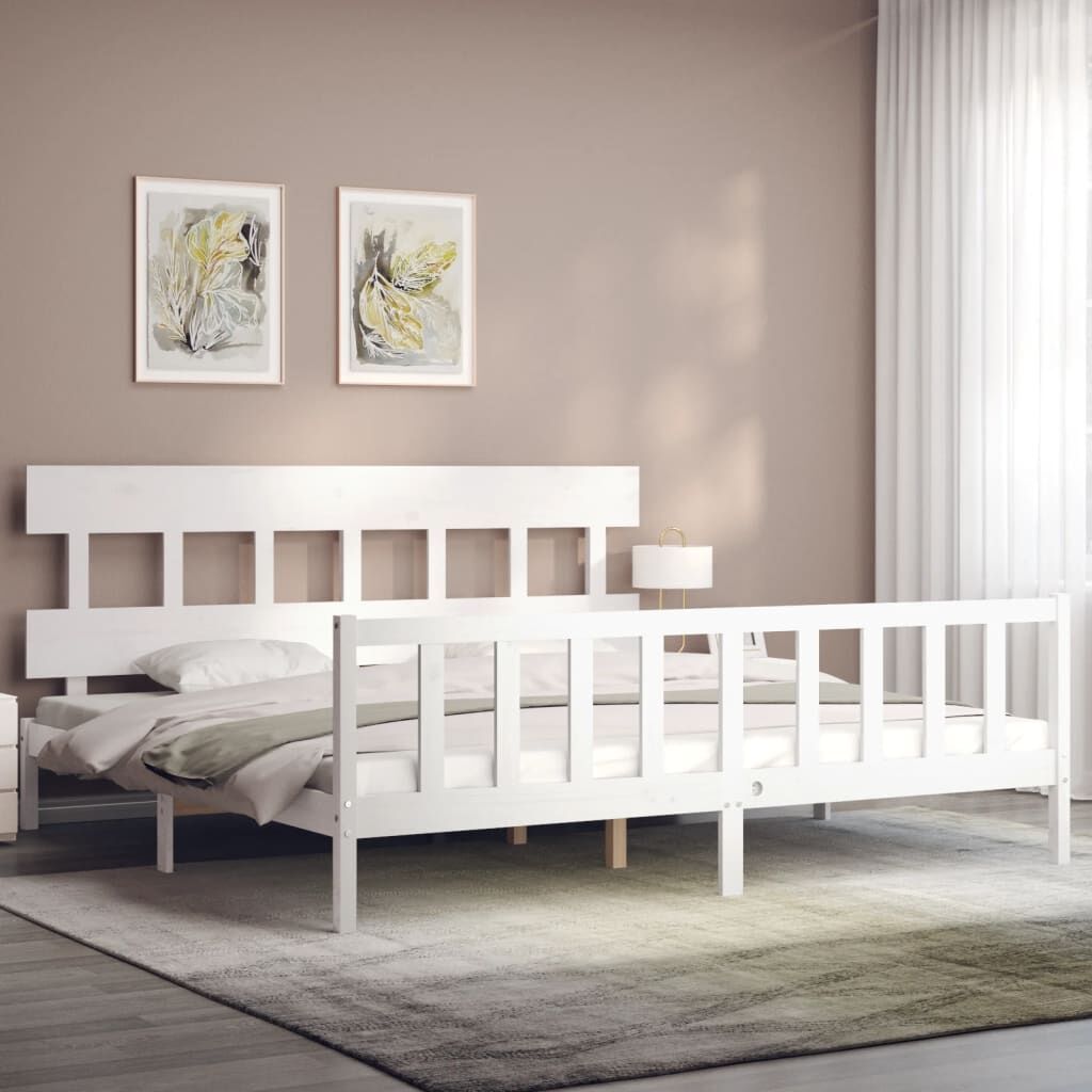 Bed Frame without Mattress White 183x203 cm King Solid Wood Pine Price