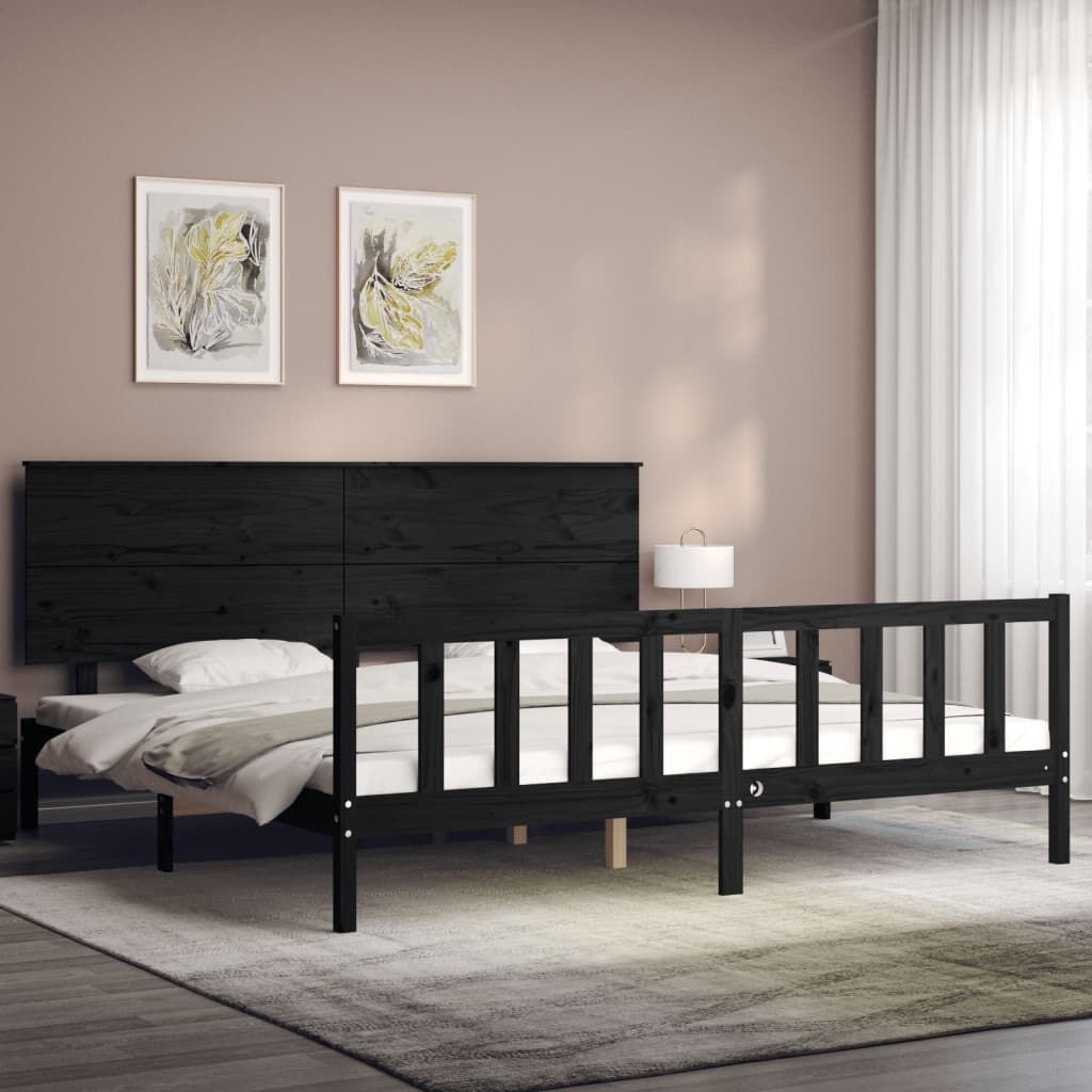 Bed Frame without Mattress Black 183x203 cm King Solid Wood Pine Price