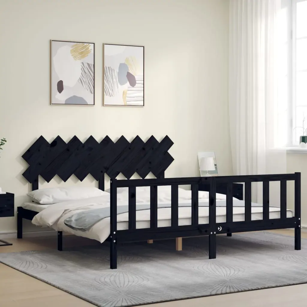Bed Frame without Mattress Black 183x203 cm King Solid Wood Pine Price