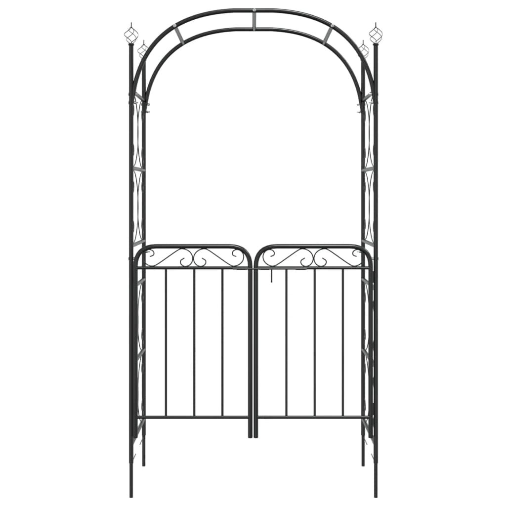 Garden Arch with Gate Black 108x45x235 cm Steel Price
