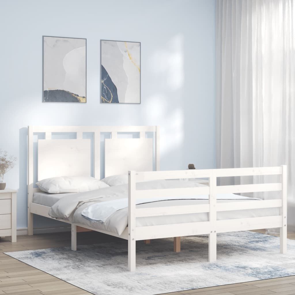 Bed Frame without Mattress White 135x190 cm Solid Wood Price