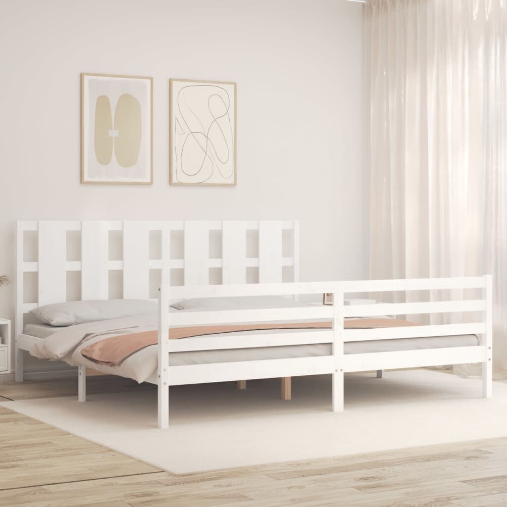 Bed Frame without Mattress White 183x203 cm King Solid Wood Price