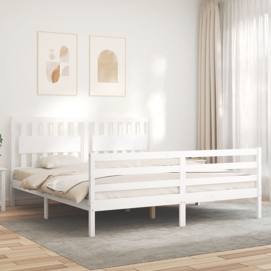 Bed Frame without Mattress White 183x203 cm King Solid Wood Price