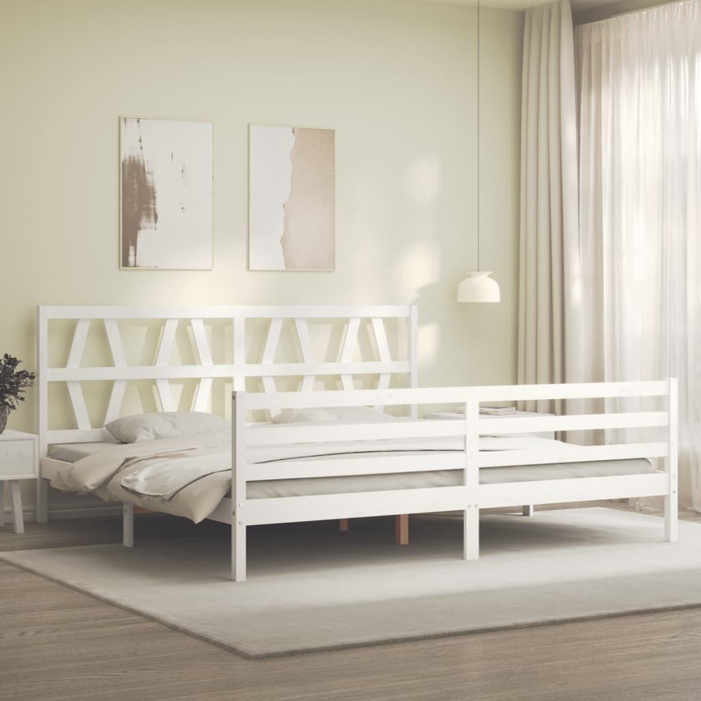 Bed Frame without Mattress White 183x203 cm King Solid Wood Price