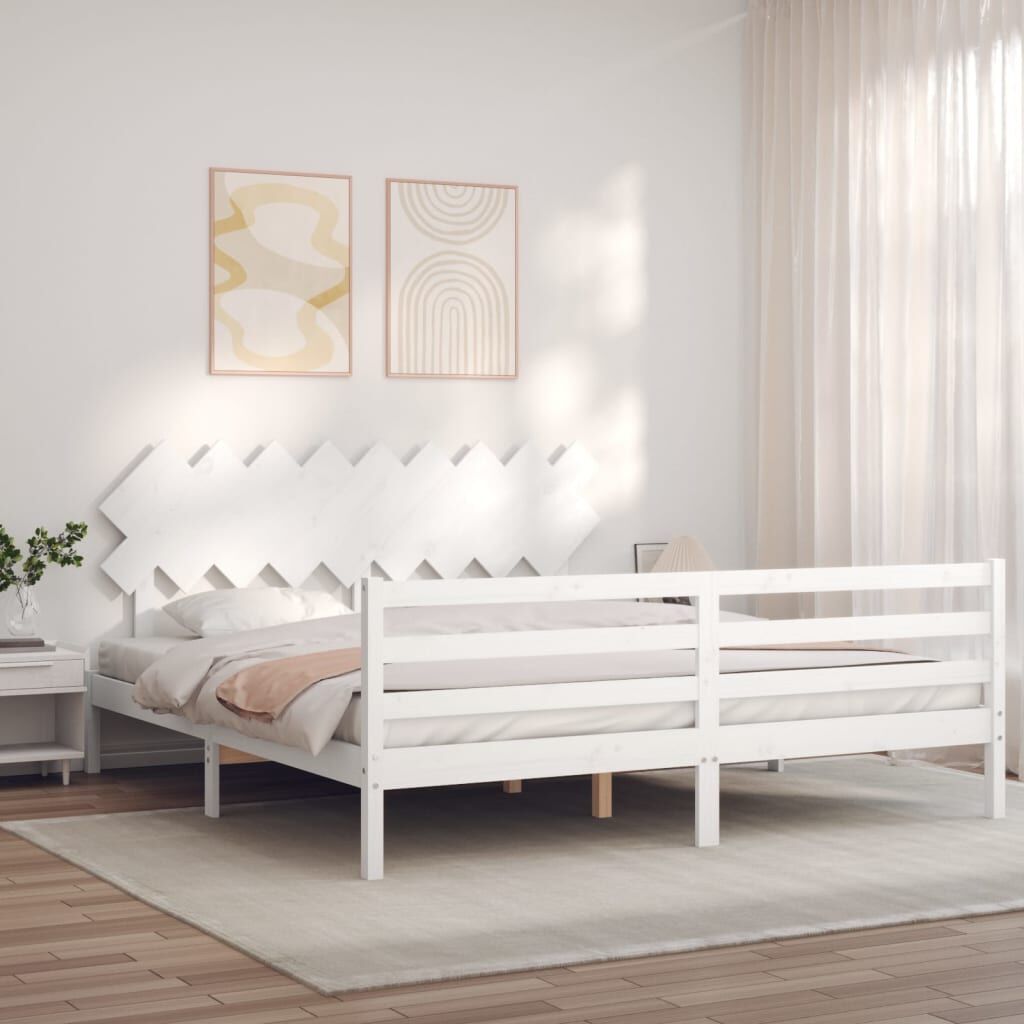 Bed Frame without Mattress White 183x203 cm King Solid Wood Price