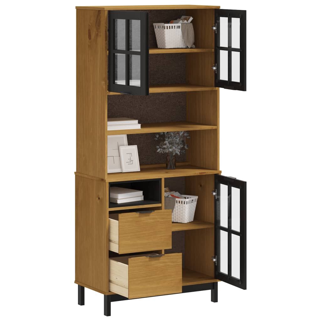 Highboard with Glass Doors FLAM 80x40x180 cm Solid Wood Pine Price