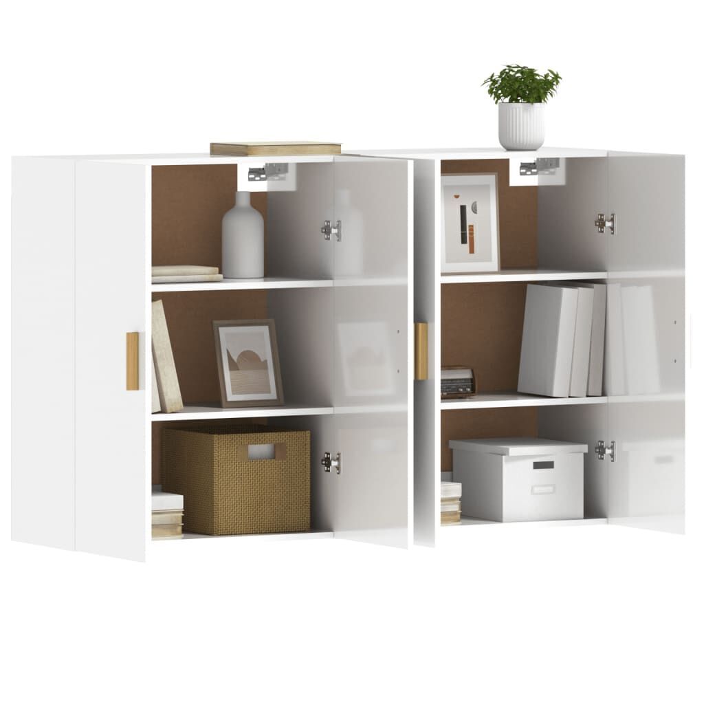 Wall Mounted Cabinets 2 pcs High Gloss White Engineered Wood Price