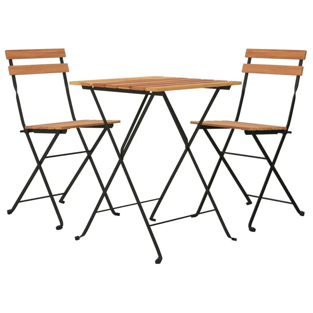 3 Piece Folding Bistro Set Solid Wood Teak and Steel Price