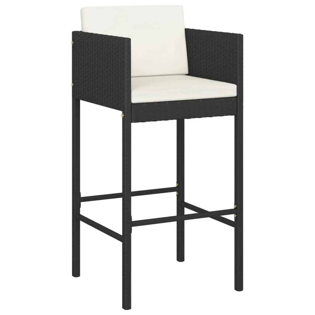 3 Piece Garden Bar Set with Cushions Black Poly Rattan Price