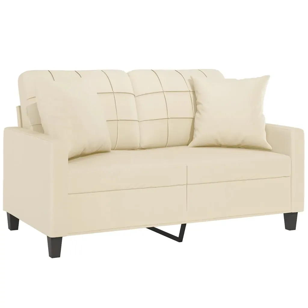2-Seater Sofa with Throw Pillows Cream 120 cm Faux Leather Price