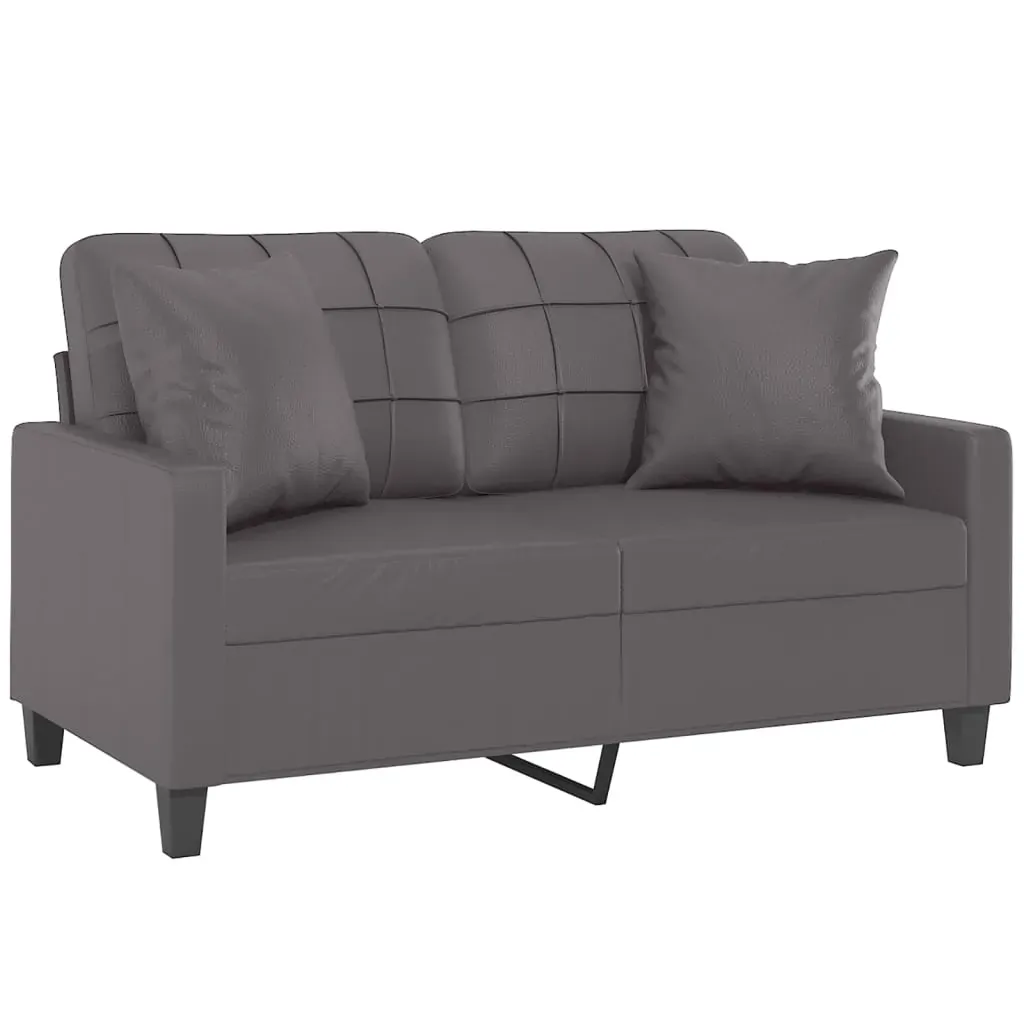2-Seater Sofa with Throw Pillows Grey 120 cm Faux Leather Price
