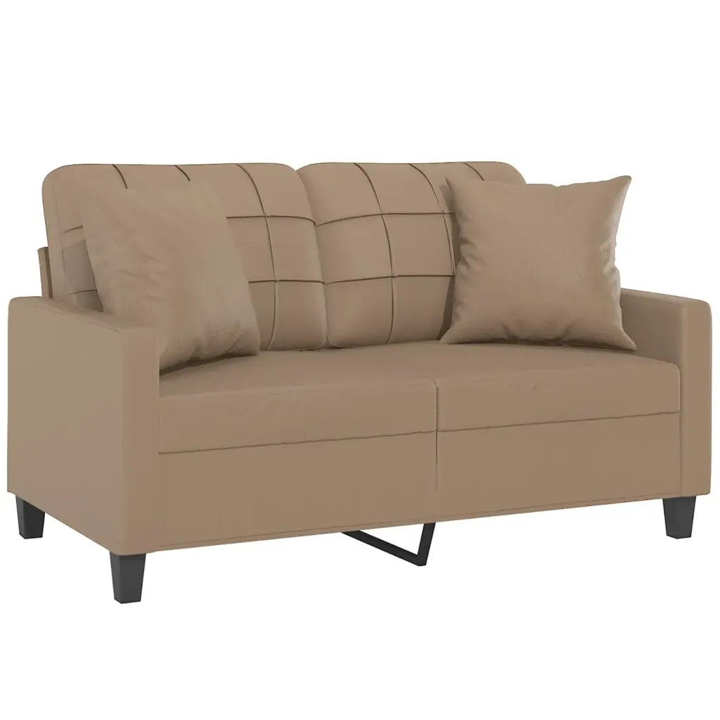 2-Seater Sofa with Throw Pillows Cappuccino 120 cm Faux Leather Price