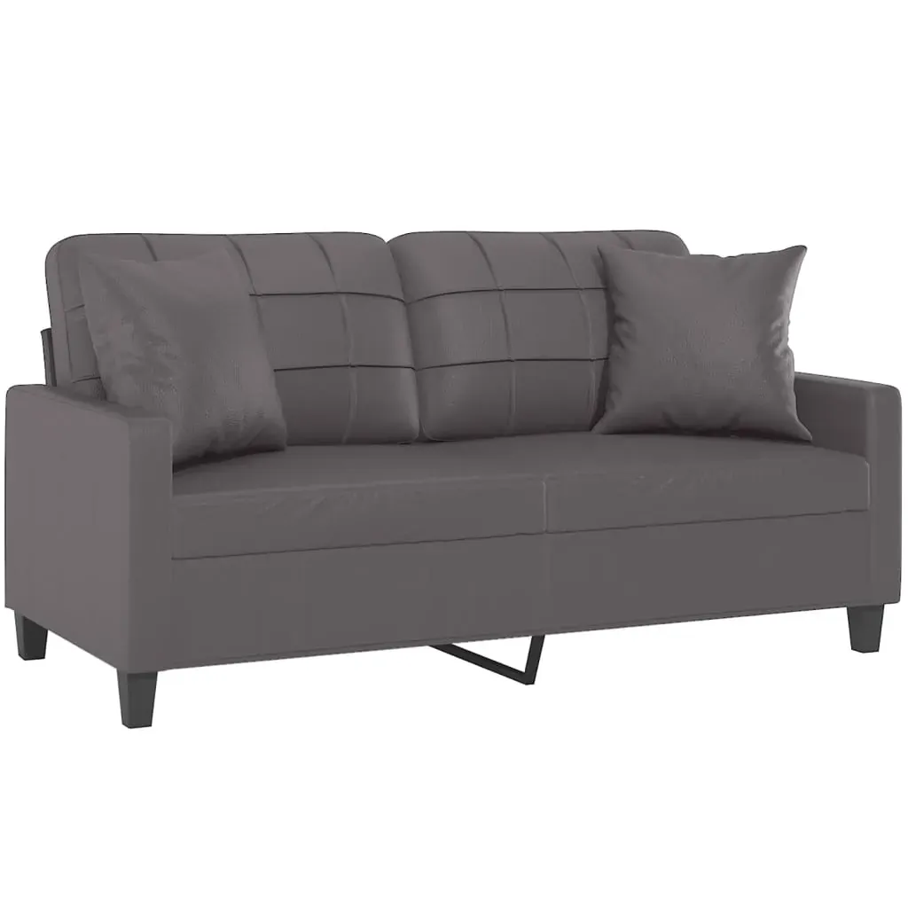 2-Seater Sofa with Throw Pillows Grey 140 cm Faux Leather Price