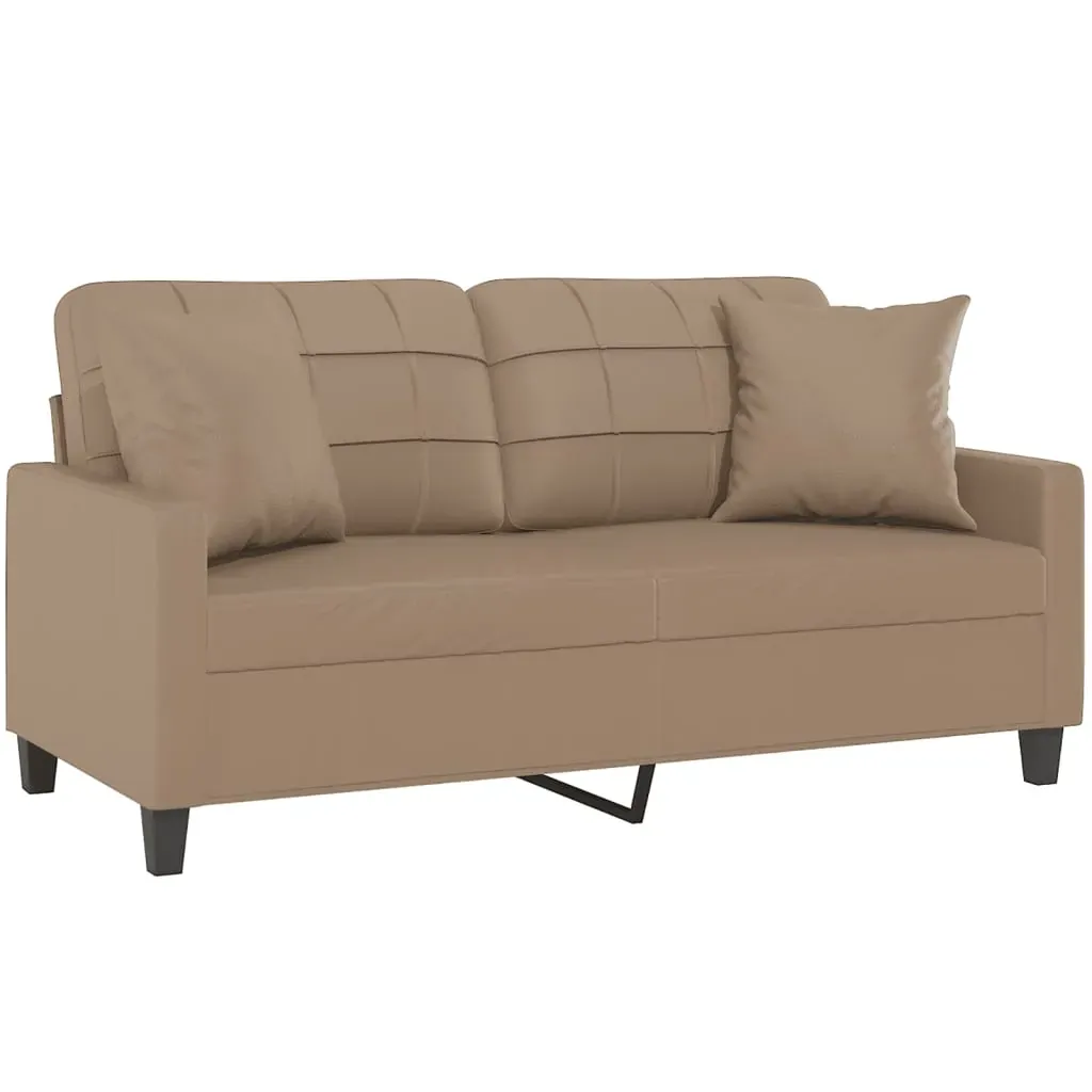 2-Seater Sofa with Throw Pillows Cappuccino 140 cm Faux Leather Price
