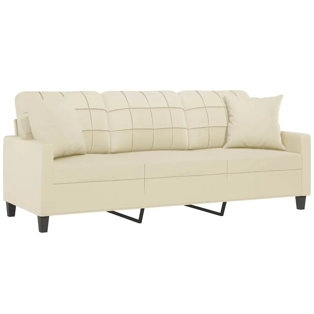 3-Seater Sofa with Throw Pillows Cream 180 cm Faux Leather Price