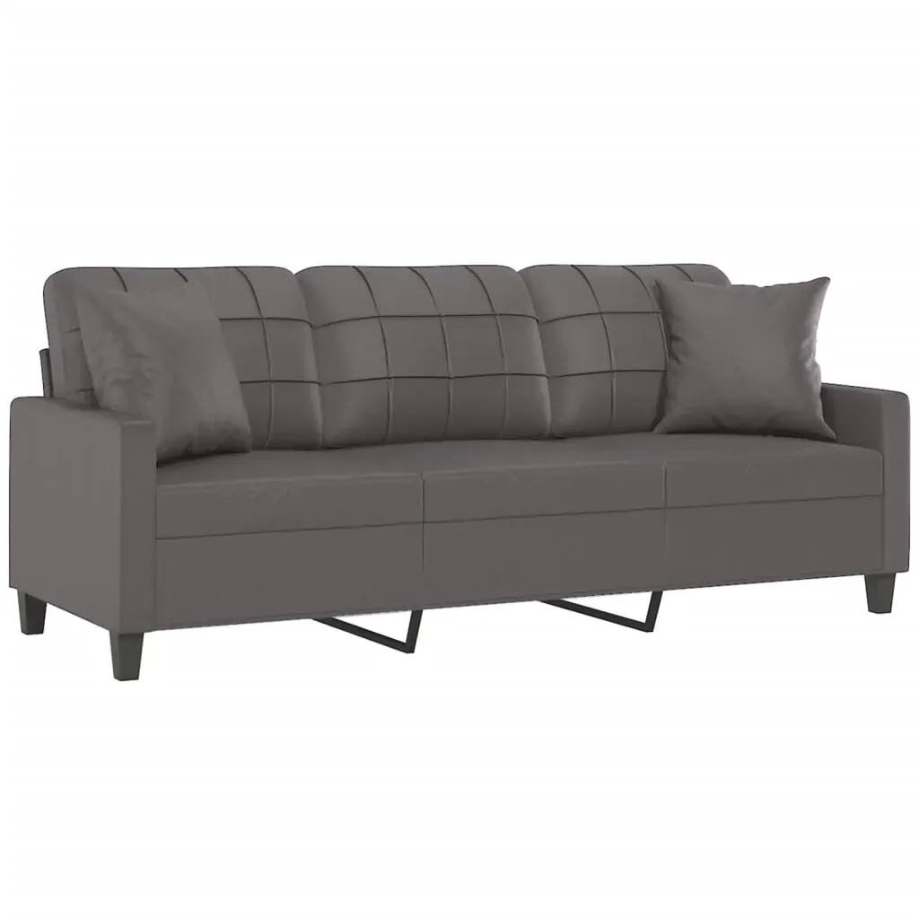 3-Seater Sofa with Throw Pillows Grey 180 cm Faux Leather Price