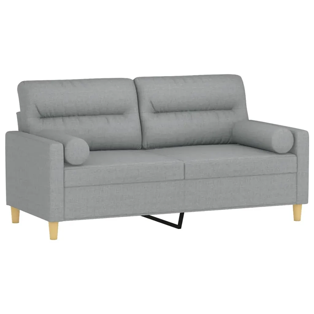 2-Seater Sofa with Throw Pillows Light Grey 140 cm Fabric Price