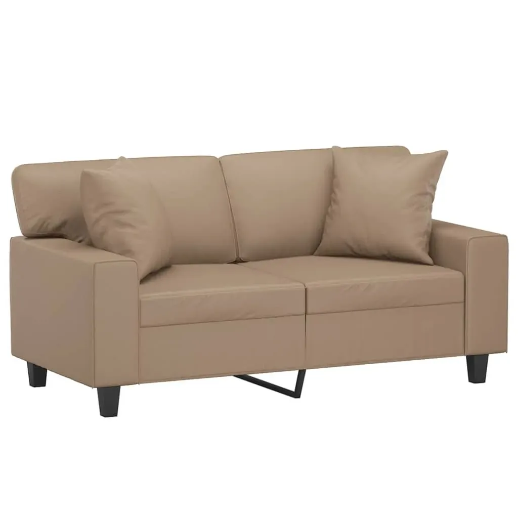 2-Seater Sofa with Throw Pillows Cappuccino 120 cm Faux Leather Price