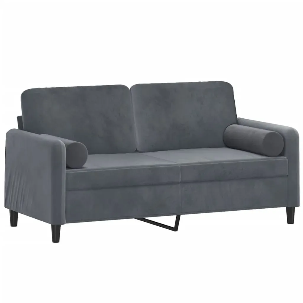 2-Seater Sofa with Throw Pillows Dark Grey 140 cm Velvet Price