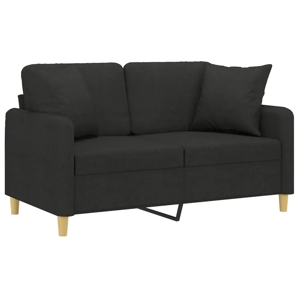 2-Seater Sofa with Throw Pillows Black 120 cm Fabric Price