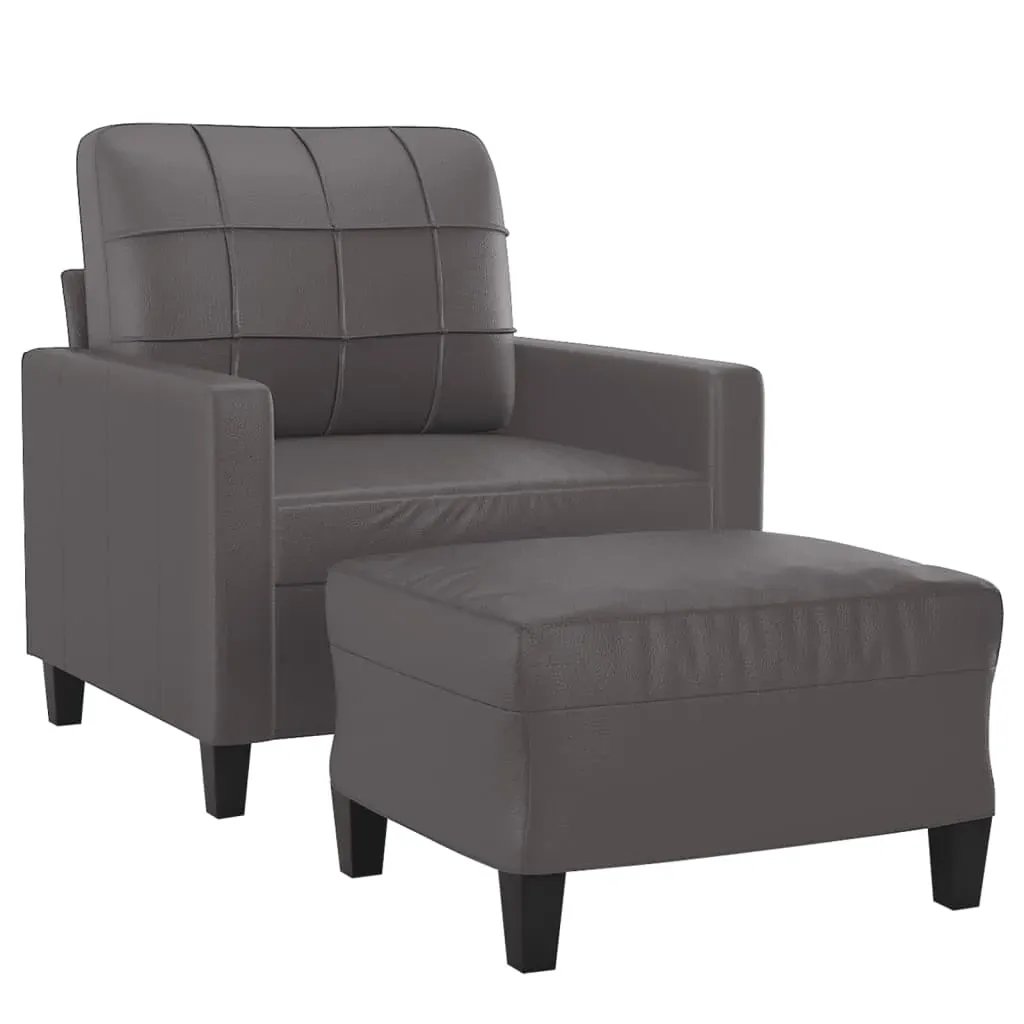Sofa Chair with Footstool Grey 60 cm Faux Leather Price